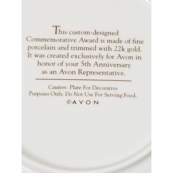 Avon 5th Fifth Anniversary Fine Porcelain 22k Gold Trim 8 1/2" Vintage - Picture 9 of 11